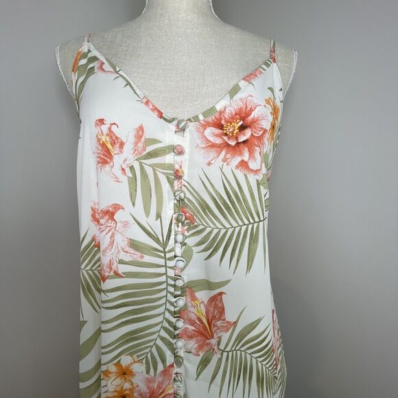 Vestique Floral Full Button Thigh Slit V Neck Maxi Dress Tropical Boho Womens L - Picture 5 of 10